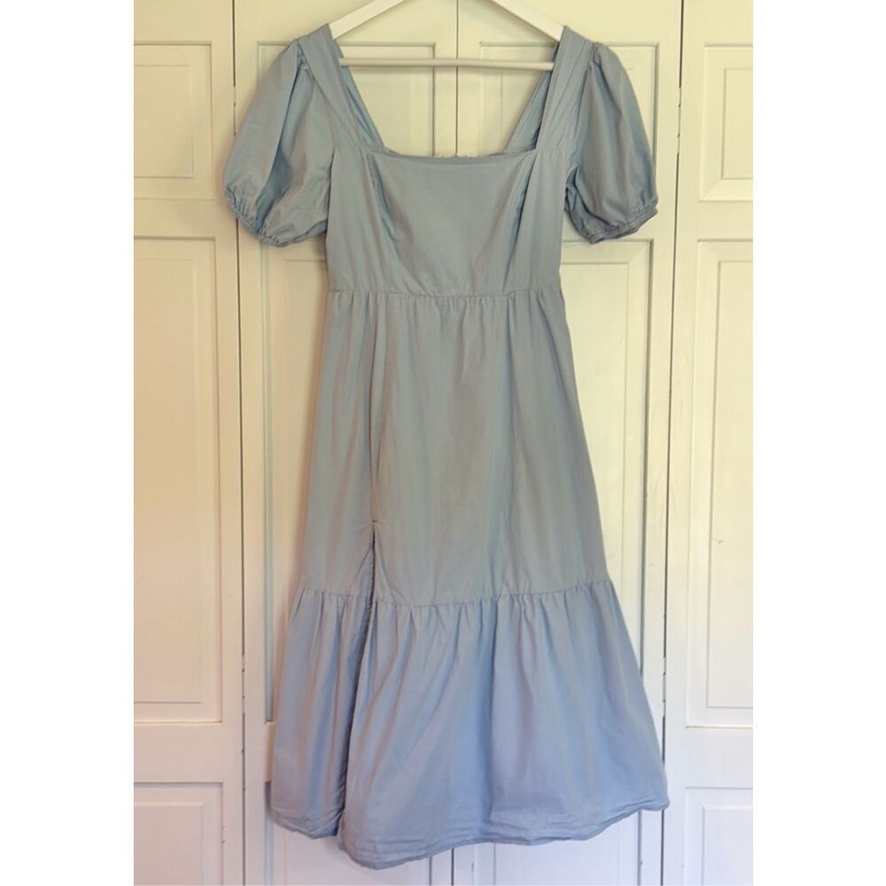 Astr Sky Blue Puff Sleeve Midi Dress - Picture 3 of 12